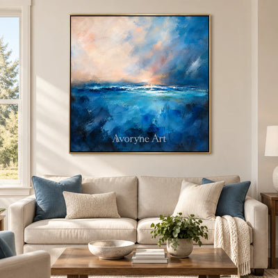 Cobalt Break: Expressive Abstract Seascape Wall Art — living gold