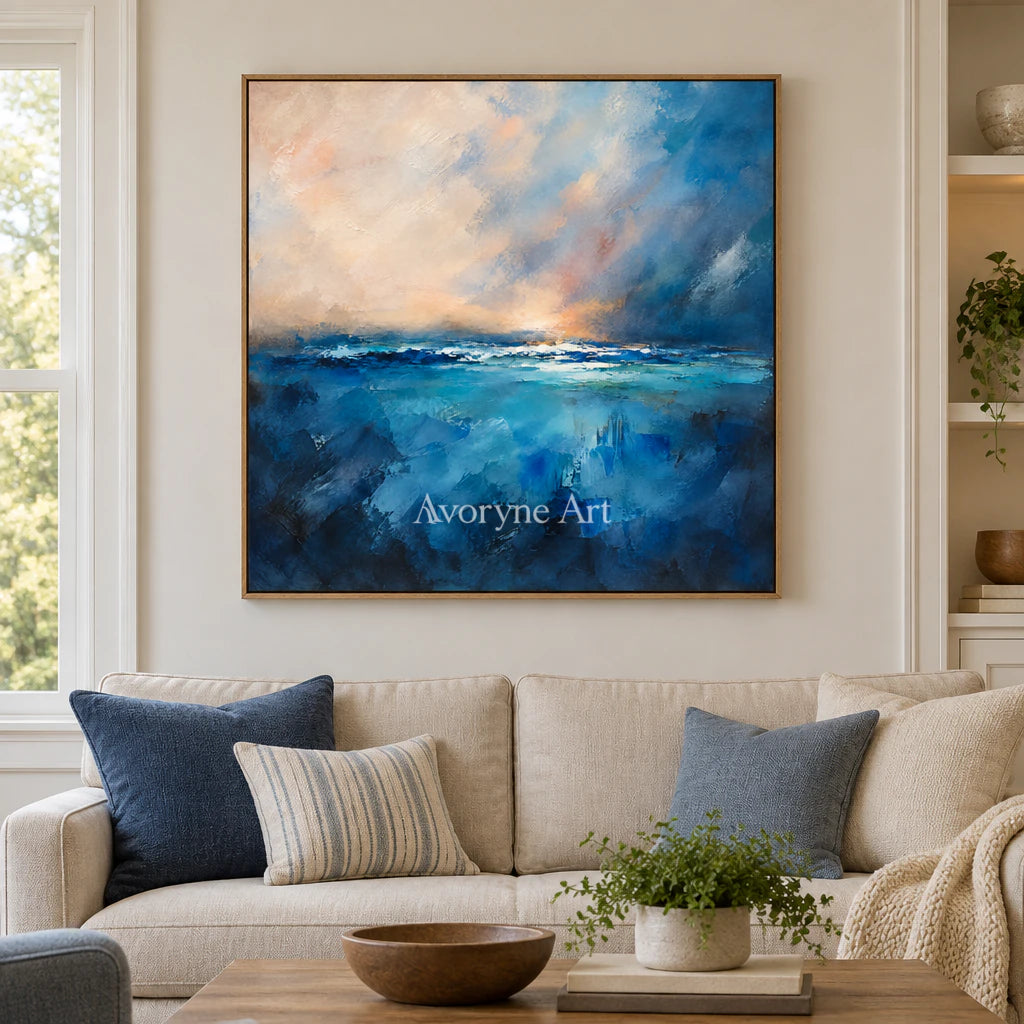 Cobalt Break: Expressive Abstract Seascape Wall Art — villa wood