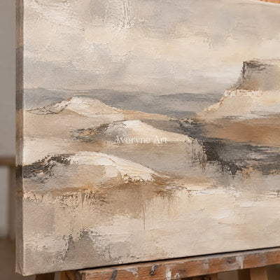 Plateau Haze: Expressive Beige Landscape Wall Art — detail easel