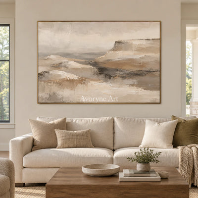 Plateau Haze: Expressive Beige Landscape Wall Art — living gold