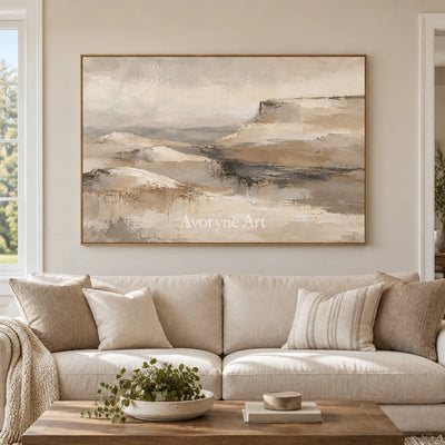 Plateau Haze: Expressive Beige Landscape Wall Art — villa wood