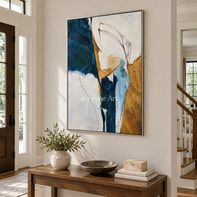 Tidal Gesture: Expressive Blue Abstract Wall Art — entry silver