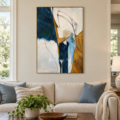 Tidal Gesture: Expressive Blue Abstract Wall Art — living gold
