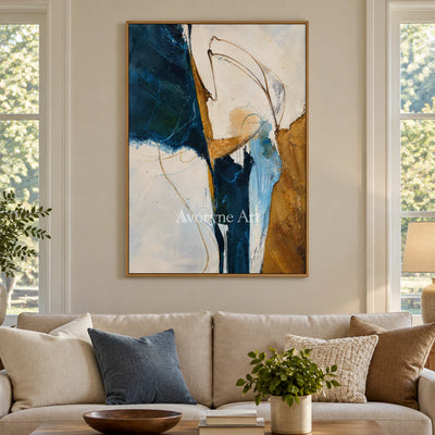 Tidal Gesture: Expressive Blue Abstract Wall Art — villa wood