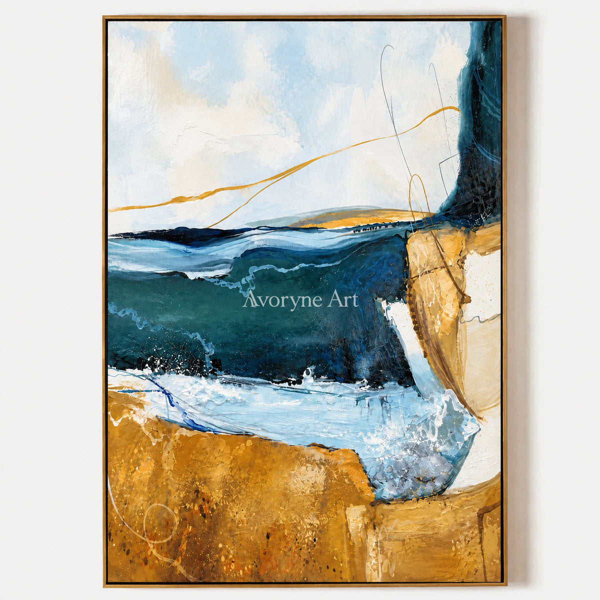 Gilded Current: Expressive Blue Abstract Wall Art — primary