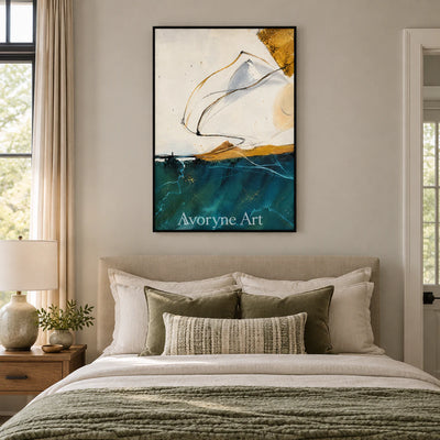 Azure Thread: Expressive Blue Abstract Wall Art — bedroom black
