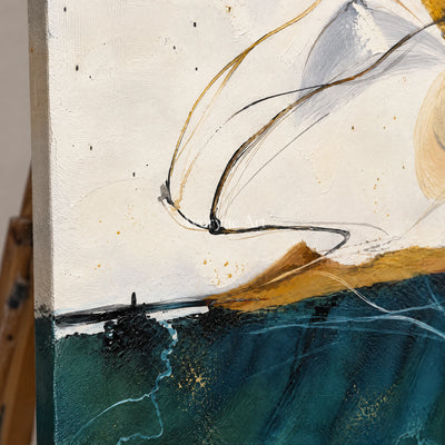 Azure Thread: Expressive Blue Abstract Wall Art — detail easel