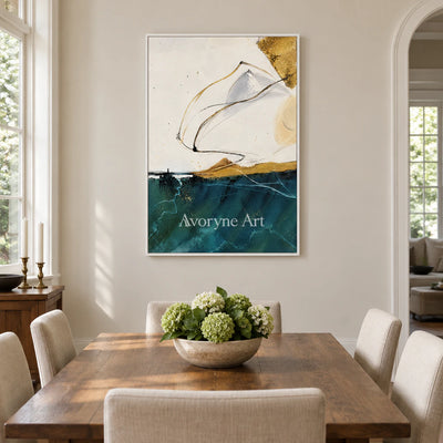 Azure Thread: Expressive Blue Abstract Wall Art — dining white