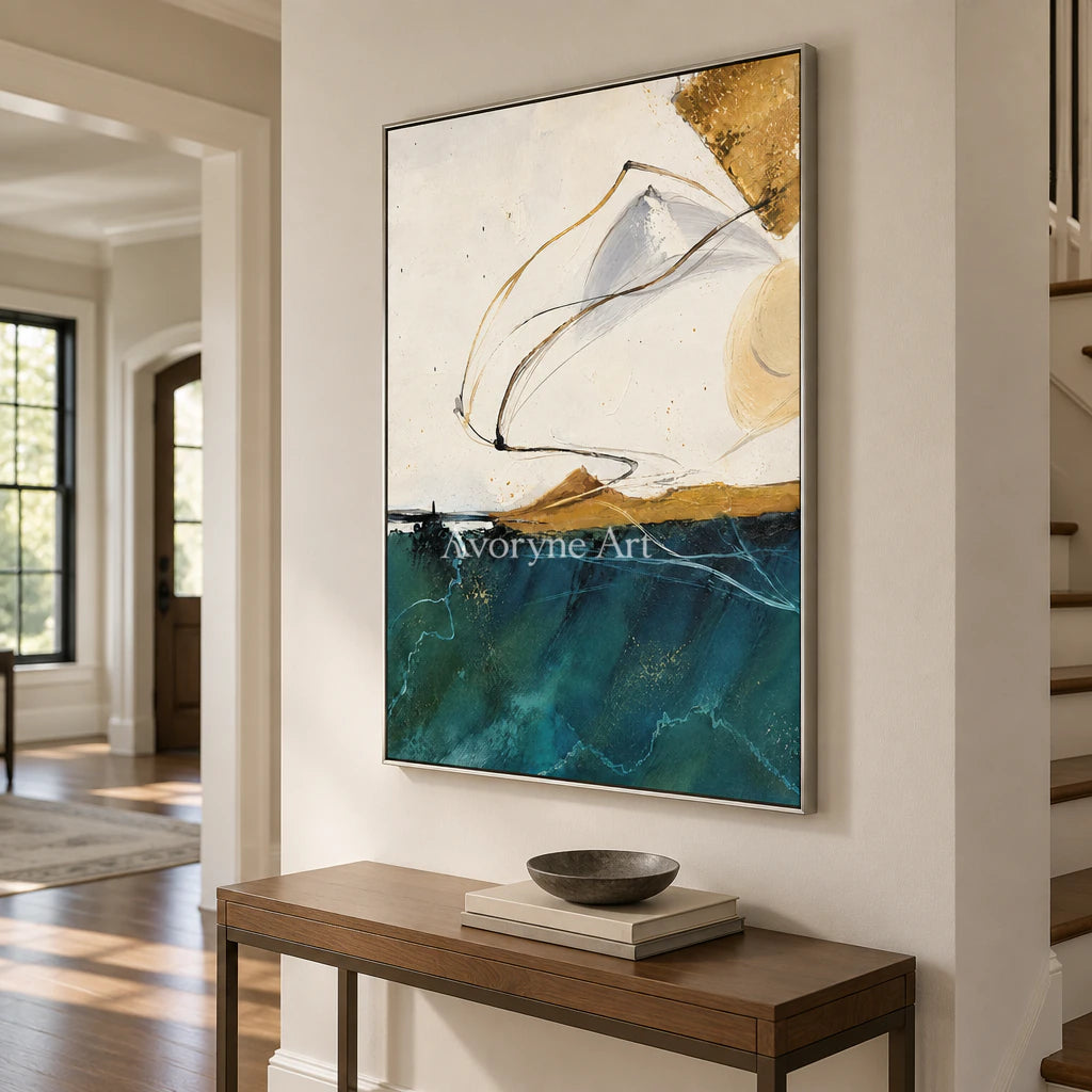 Azure Thread: Expressive Blue Abstract Wall Art — entry silver