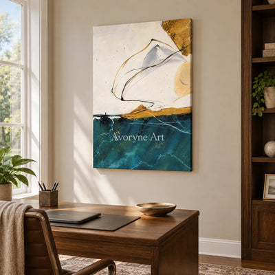 Azure Thread: Expressive Blue Abstract Wall Art — office frameless
