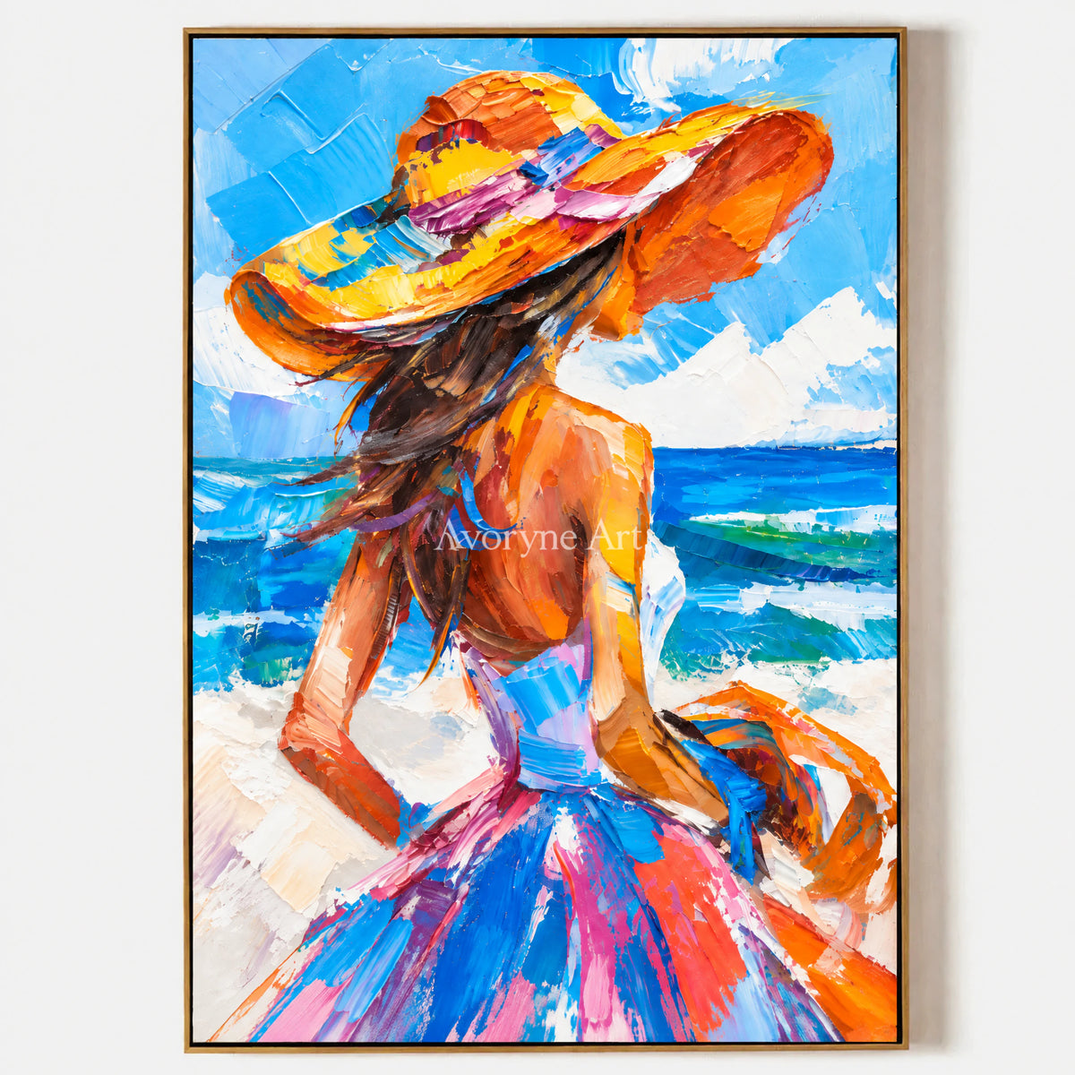 Seaside Muse: Expressive Colorful Blue Woman Wall Art — primary