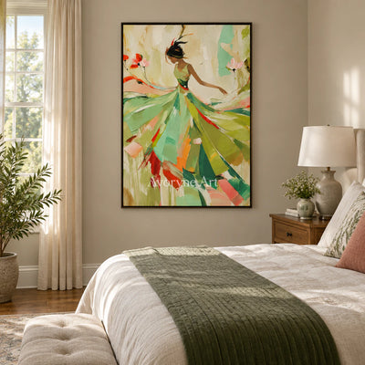 Sage Reverie: Expressive Colorful Dancer Wall Art — bedroom black