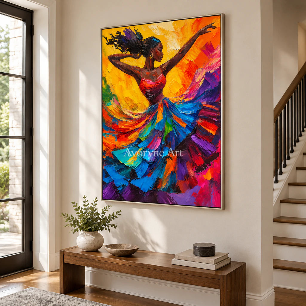 Flame Waltz: Expressive Colorful Dancer Wall Art — entry silver