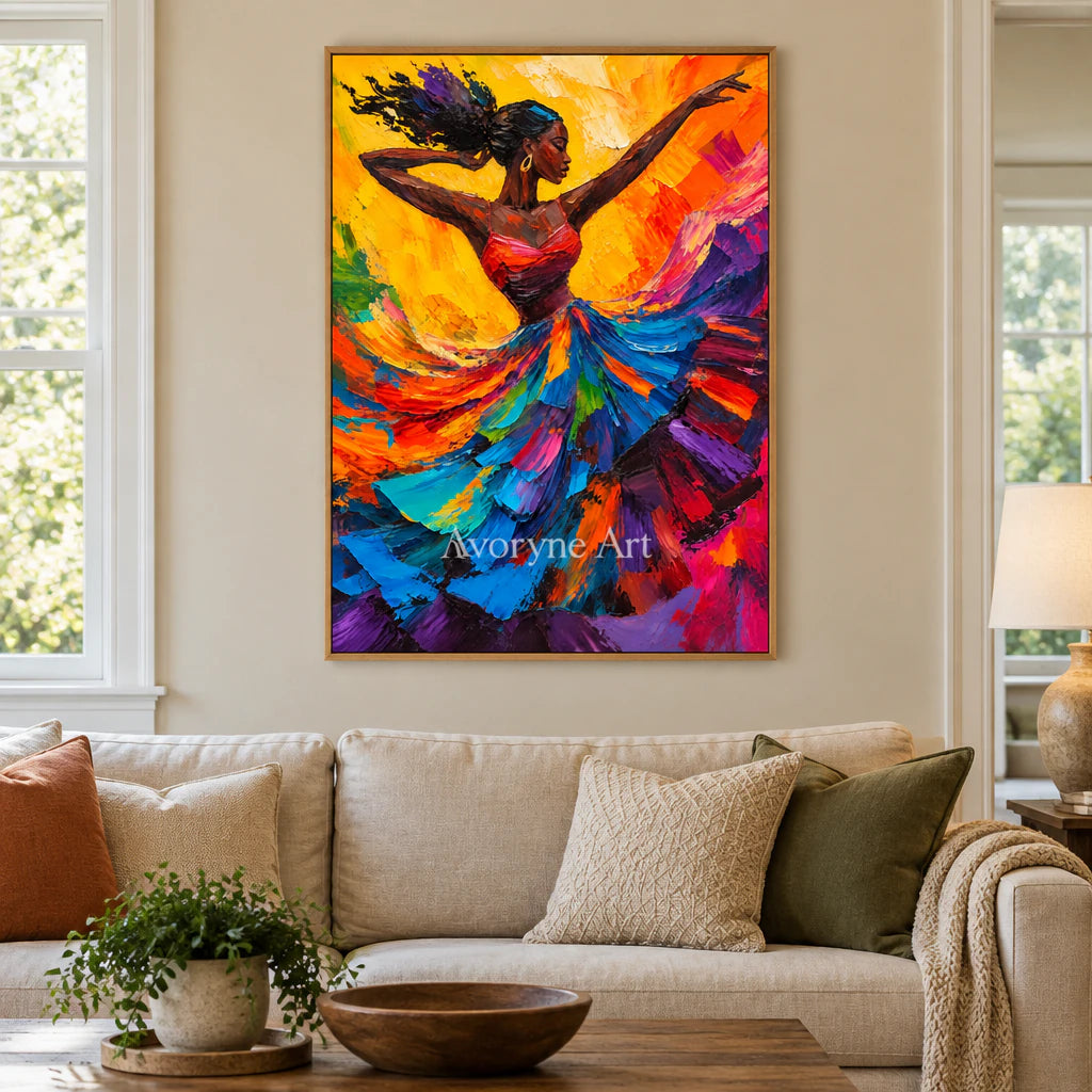 Flame Waltz: Expressive Colorful Dancer Wall Art — villa wood