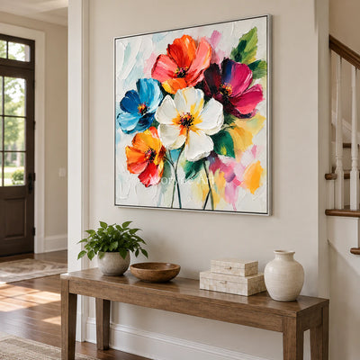 Petal Chorus: Expressive Colorful Flowers Wall Art — entry silver
