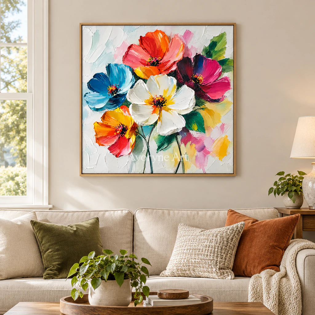Petal Chorus: Expressive Colorful Flowers Wall Art — villa wood