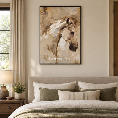 Sepia Motion: Expressive Contemporary Horse Wall Art — bedroom black