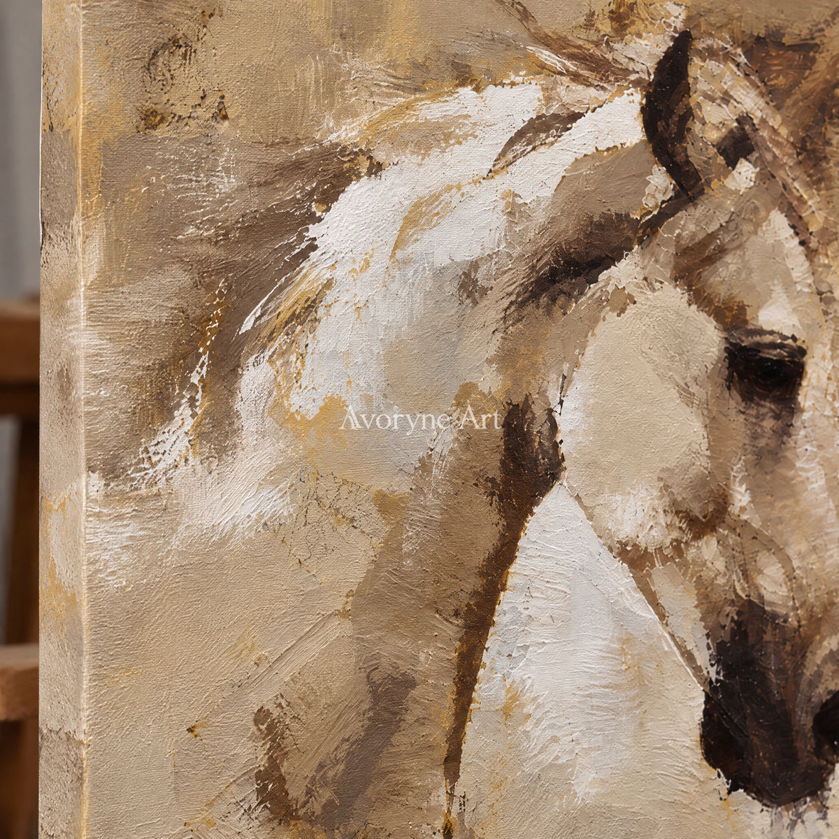 Sepia Motion: Expressive Contemporary Horse Wall Art — detail easel