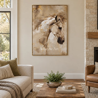 Sepia Motion: Expressive Contemporary Horse Wall Art — living gold