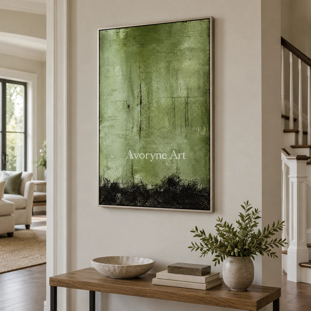 Moss Patina: Expressive Green Abstract Wall Art — entry silver