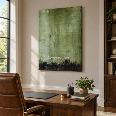 Moss Patina: Expressive Green Abstract Wall Art — office frameless