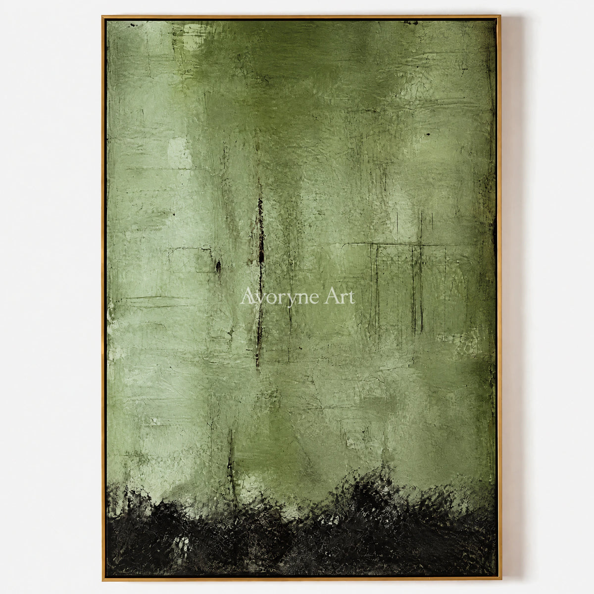 Moss Patina: Expressive Green Abstract Wall Art — primary