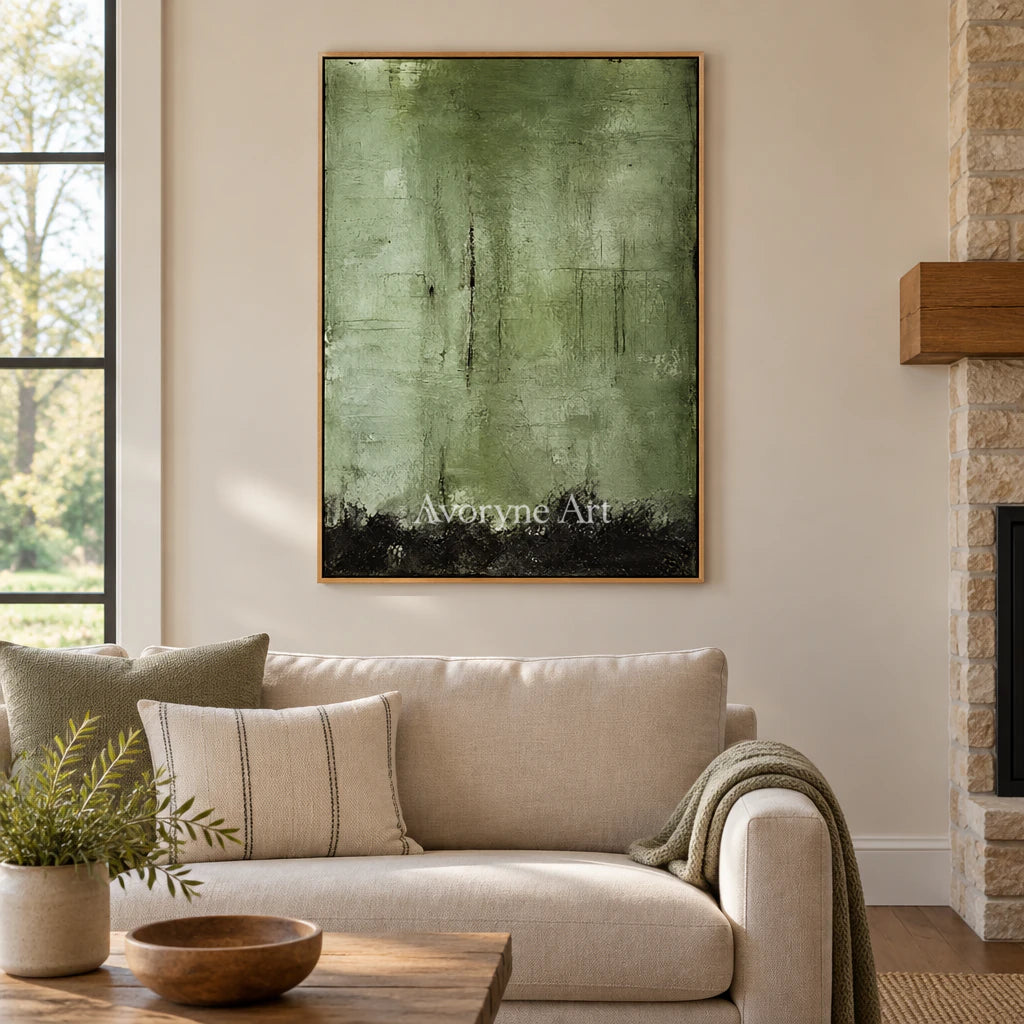 Moss Patina: Expressive Green Abstract Wall Art — villa wood
