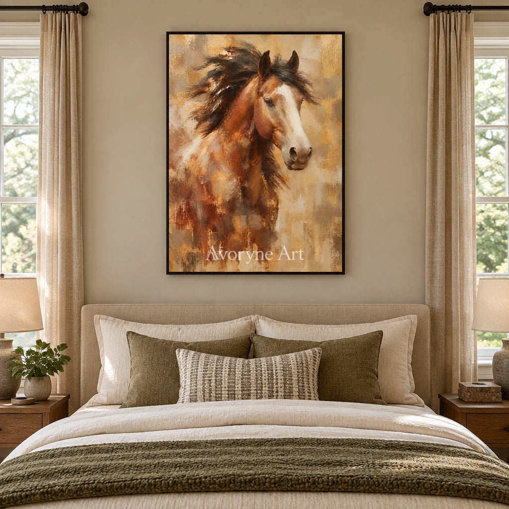 Chestnut Spirit: Expressive Horse Portrait Wall Art — bedroom black