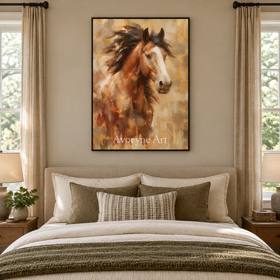 Chestnut Spirit: Expressive Horse Portrait Wall Art — bedroom black
