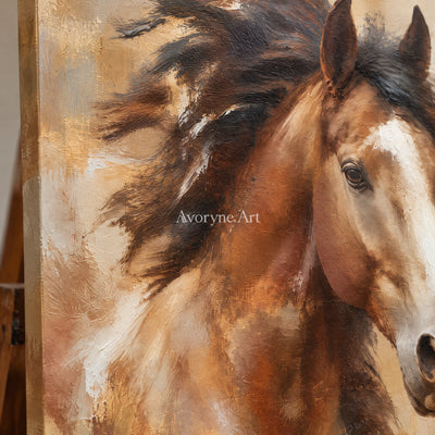 Chestnut Spirit: Expressive Horse Portrait Wall Art — detail easel