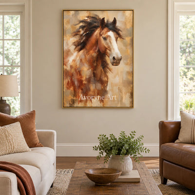 Chestnut Spirit: Expressive Horse Portrait Wall Art — living gold