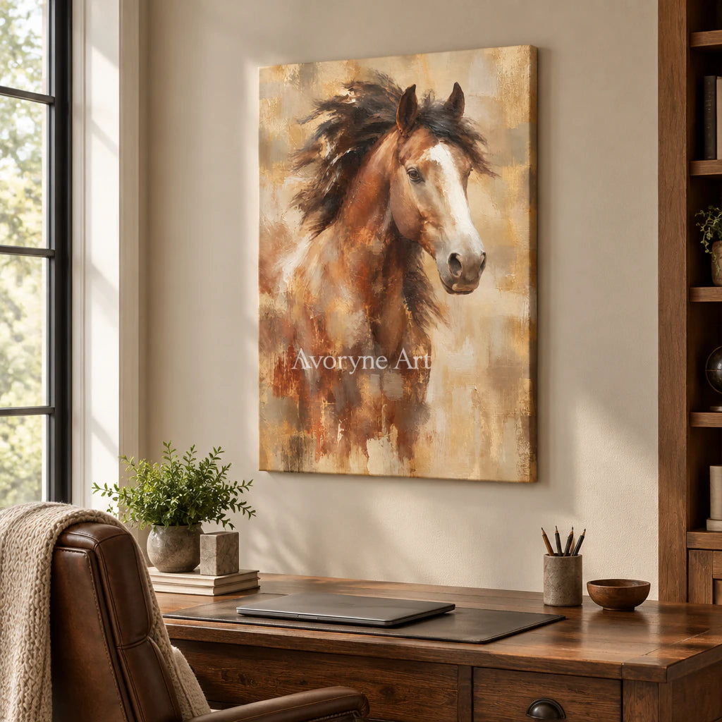 Chestnut Spirit: Expressive Horse Portrait Wall Art — office frameless