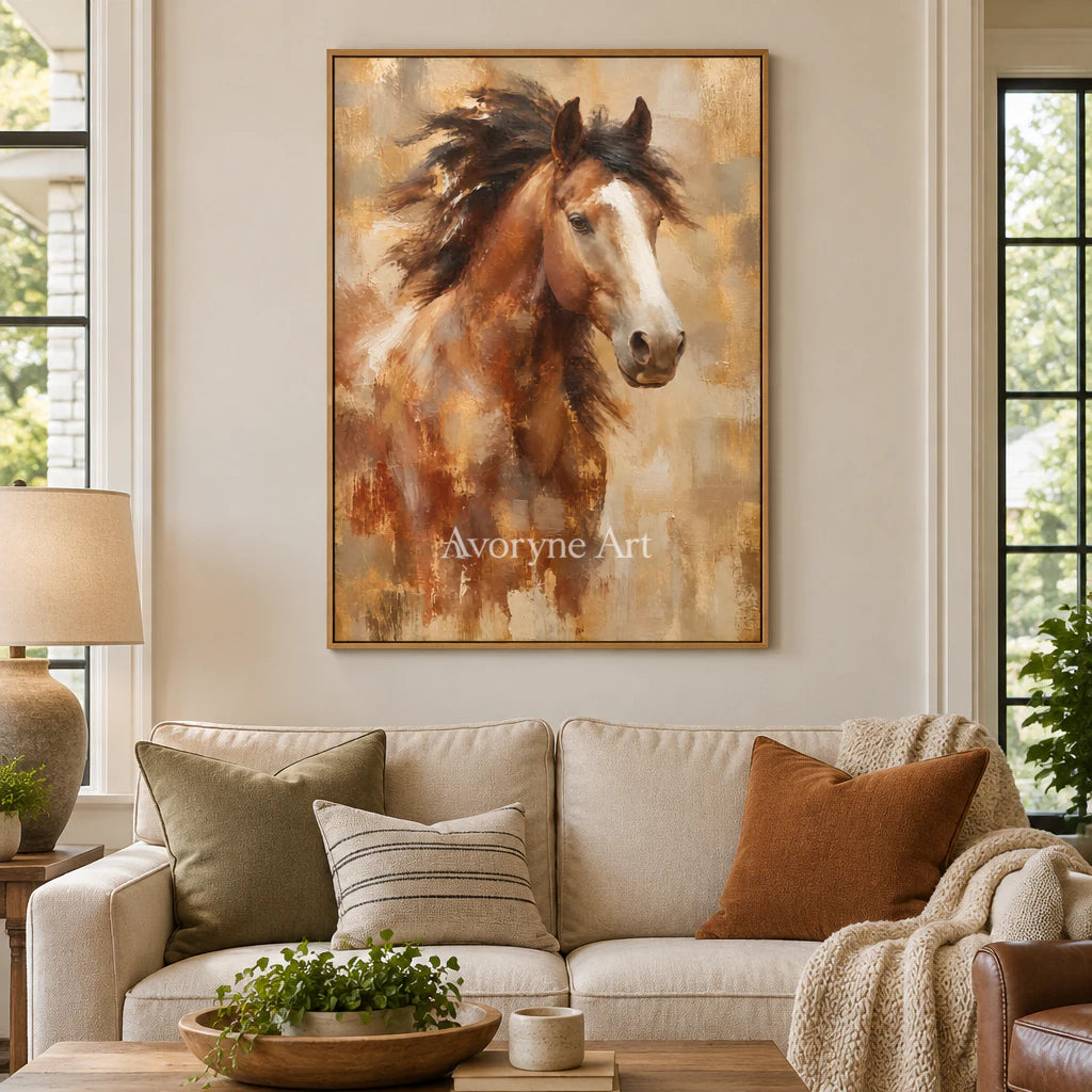 Chestnut Spirit: Expressive Horse Portrait Wall Art — villa wood
