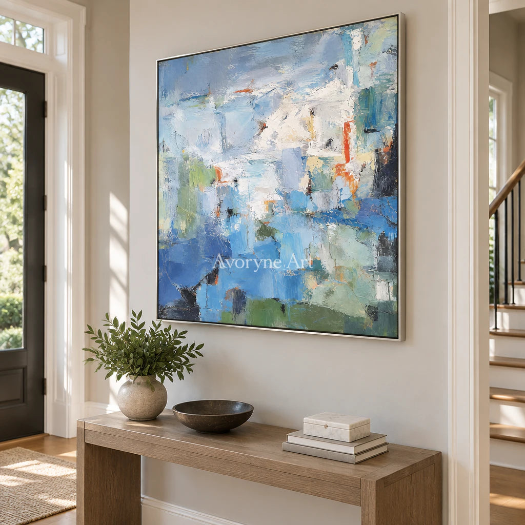 Blue Remnants: Expressive Layered Abstract Wall Art — entry silver