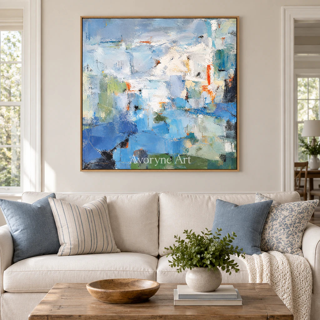 Blue Remnants: Expressive Layered Abstract Wall Art — villa wood