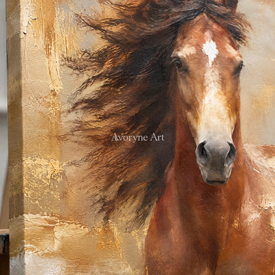 Copper Gallop: Expressive Running Horse Wall Art — detail easel