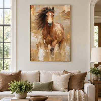 Copper Gallop: Expressive Running Horse Wall Art — living gold