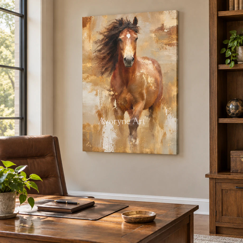 Copper Gallop: Expressive Running Horse Wall Art — office frameless