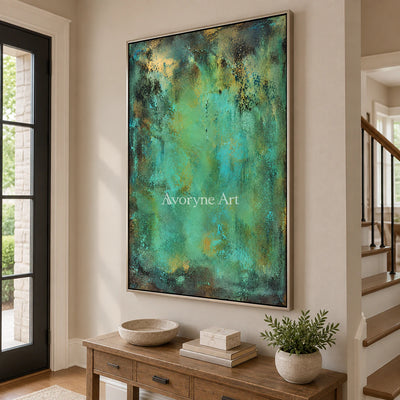 Verdigris Light: Expressive Teal Abstract Wall Art — entry silver