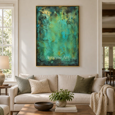 Verdigris Light: Expressive Teal Abstract Wall Art — living gold