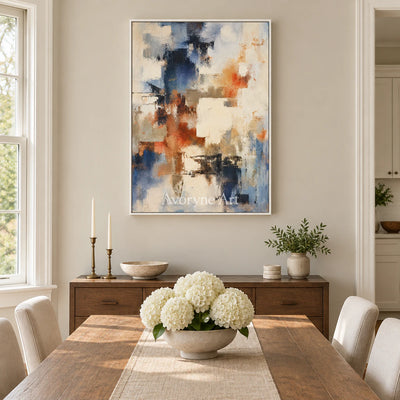 Broken Harmony: Expressive Textured Abstract Wall Art — dining white