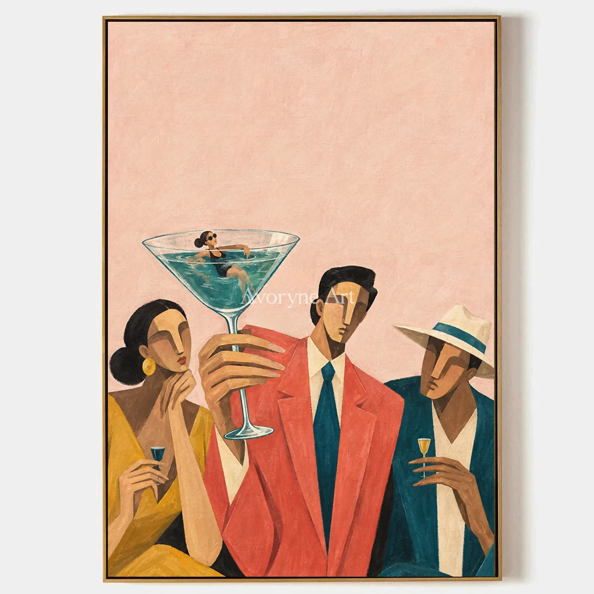 Lucent Echo, hand-painted figure and glass wall art by Freya Nielsen
