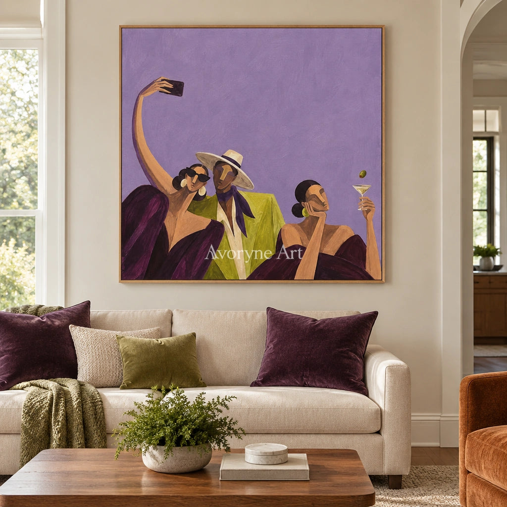 Lucent Rhythm figure and glass wall art with a wood frame in a villa living space