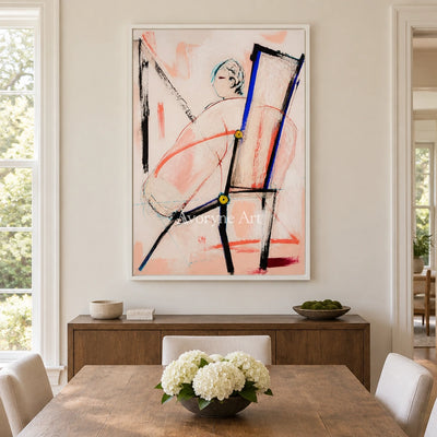 Clear Memory figure line wall art with a white frame in a dining room