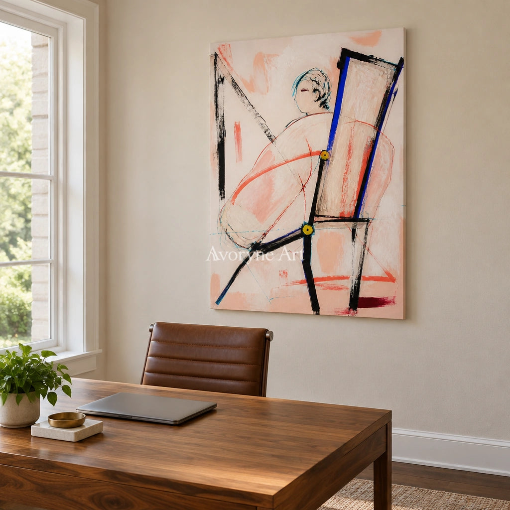 Clear Memory figure line wall art as a frameless stretched canvas in a home office