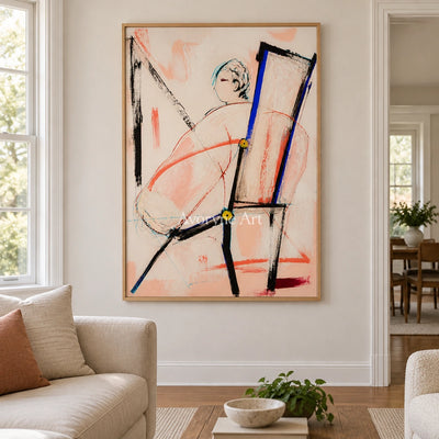 Clear Memory figure line wall art with a wood frame in a villa living space