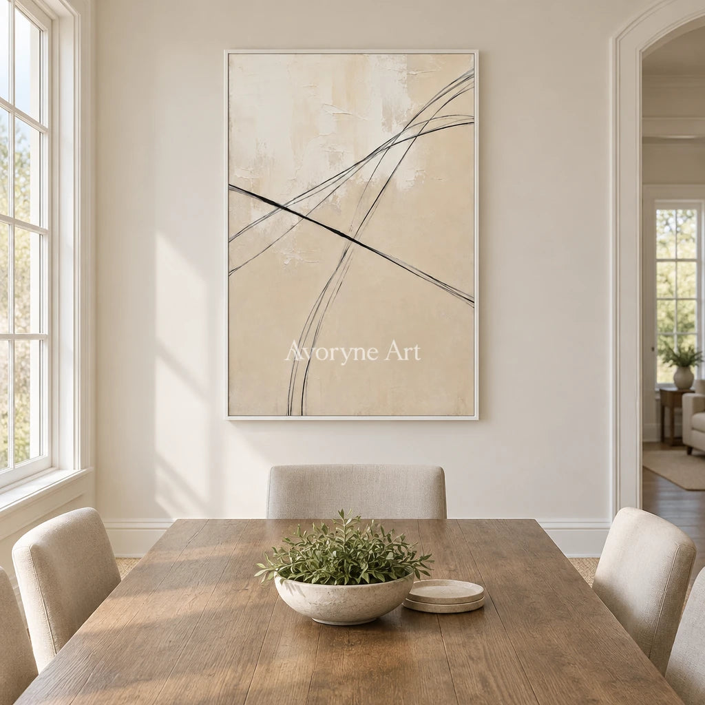 Aster Sage: Fine Line Abstract — dining white