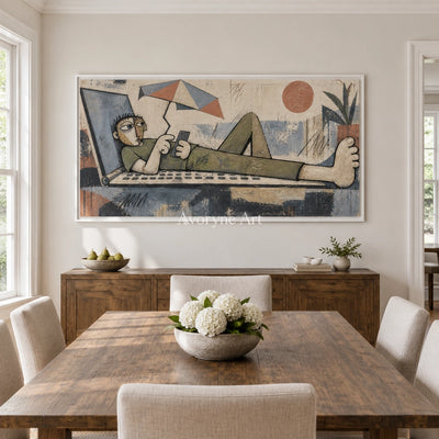 Gentle Memory geometric figure wall art with a white frame in a dining room