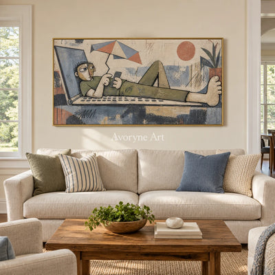 Gentle Memory geometric figure wall art with a gold frame hanging in a living room