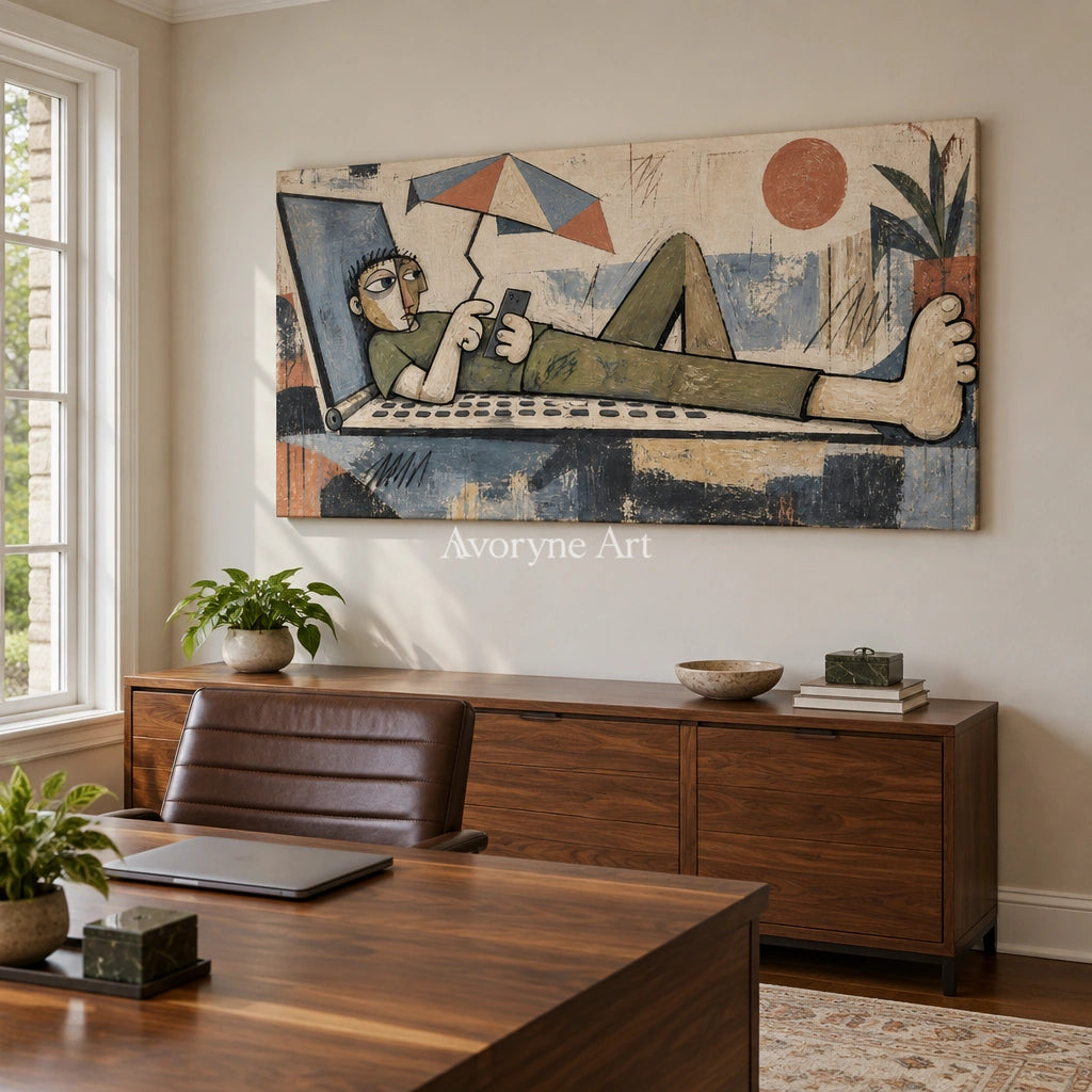 Gentle Memory geometric figure wall art as a frameless stretched canvas in a home office